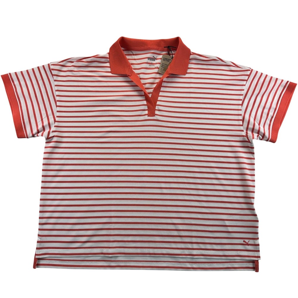 Puma Womens Everyday Striped Polo Shirt White Glow‎ Salmon XL NEW 623914 11